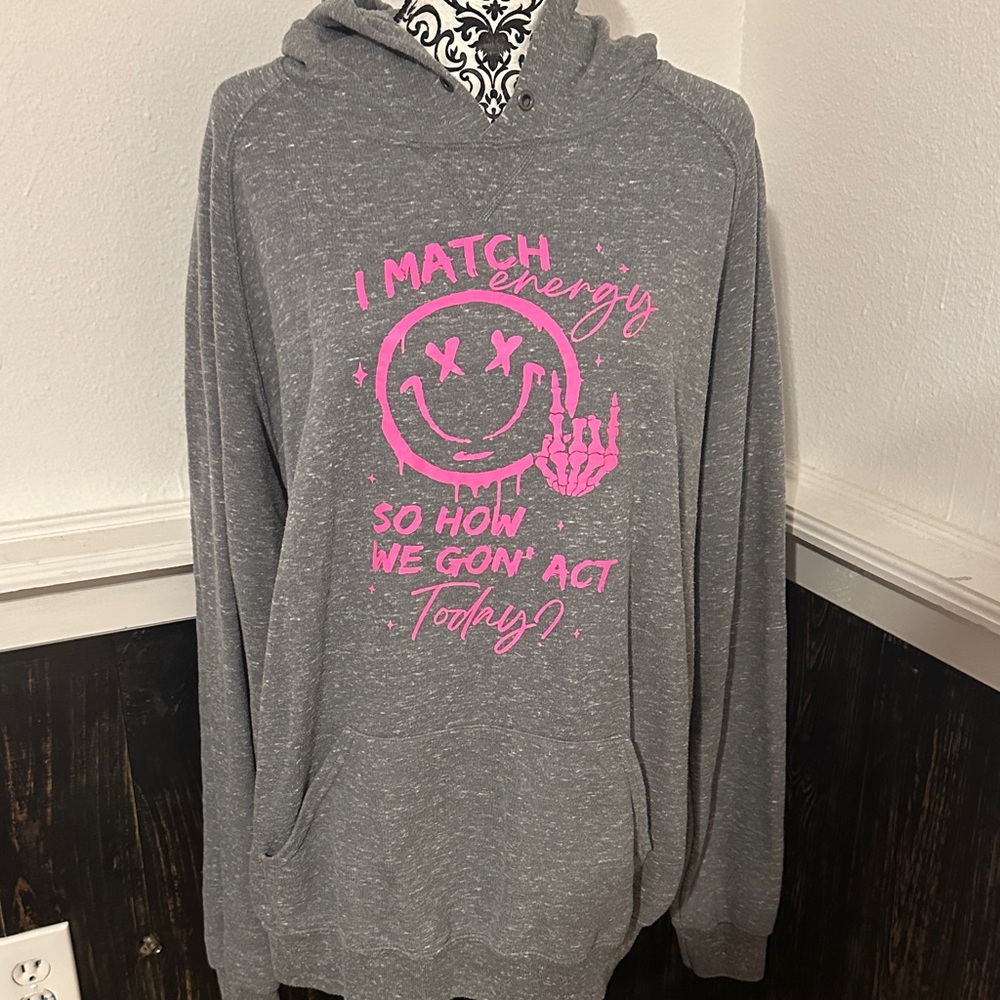 Jerzees Gray Hoodie with Pink Design